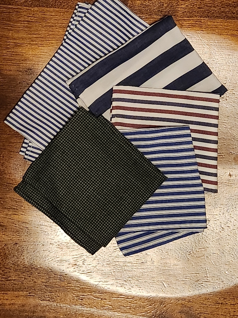 Set Of 5 Men's Striped and Solid Pocket Squares - Blue, Navy, Burgundy, Green
